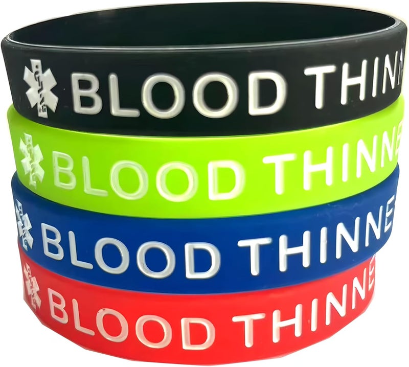 OutstandLong 5 Pack Sport Medical Alert ID Blood Thinner Silicone Bracelet Rubber Medical Awareness Wristbands 7.5" - Image 1